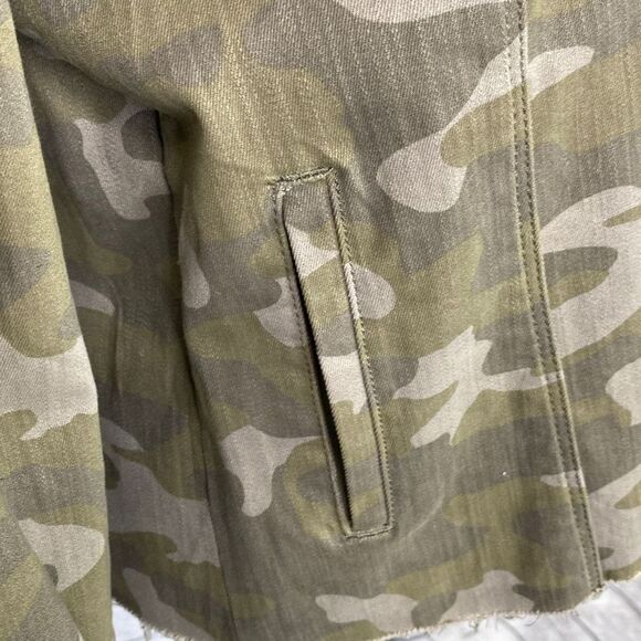 Skinny Girl Womens Camo Military Jacket Button Raw Edge Stretch Green Large - Picture 9 of 14
